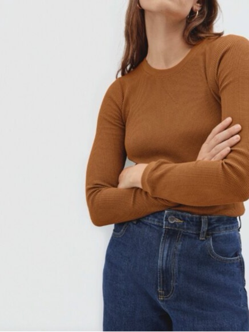 Everlane | NEW Waffle Knit Crewneck Top in Brown